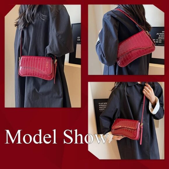 Small Y2K Shoulder Bag Crocodile Clutch Crossbody Purse for Women - Picture 6 of 7